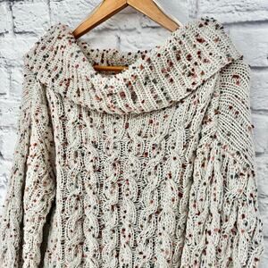 Moon & Madison Cream Confetti Cable Knit Cowl Neck Sweater Size M